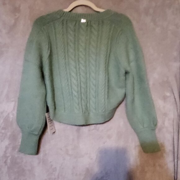 For Love & Lemons Sydney Comfy French Women's Green‎ Cable Knit Crop Sweater 2XL - Picture 8 of 8